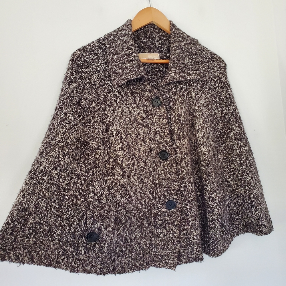 MICHAEL MICHAEL KORS S Black Gray Capelet Knit Sweater Jacket Timeless Chic EUC